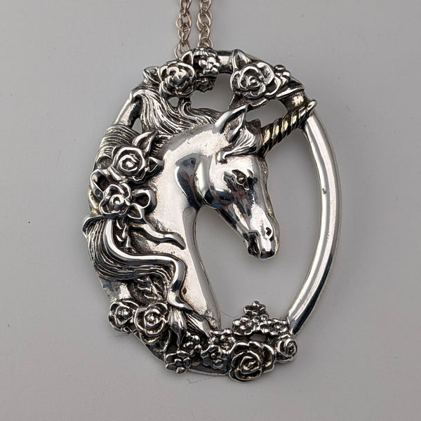 British Vintage Sterling Silver Unicorn Pendant with Sterling Silver Necklace, Total Weight 16.7g